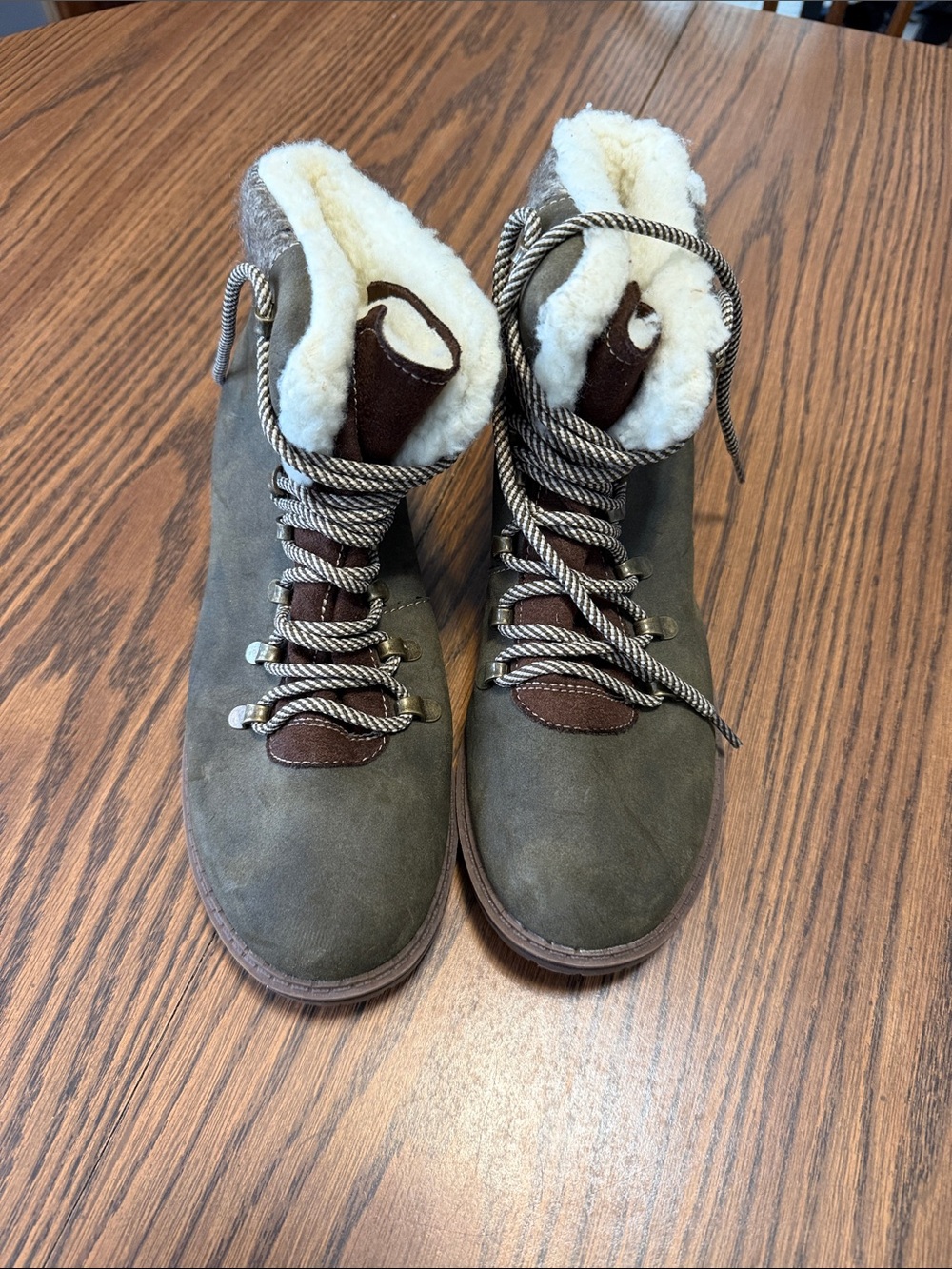 Mossimo Supply Co. Olive Green Faux-Shearling Lace-Up Combat Boots
